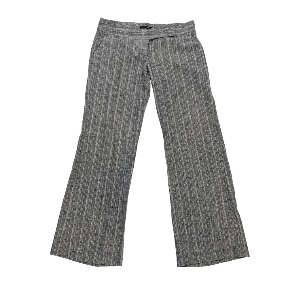 My Michelle Y2K Low Rise Linen Blend Pinstripe Wide Leg Trousers Gray - Size 7